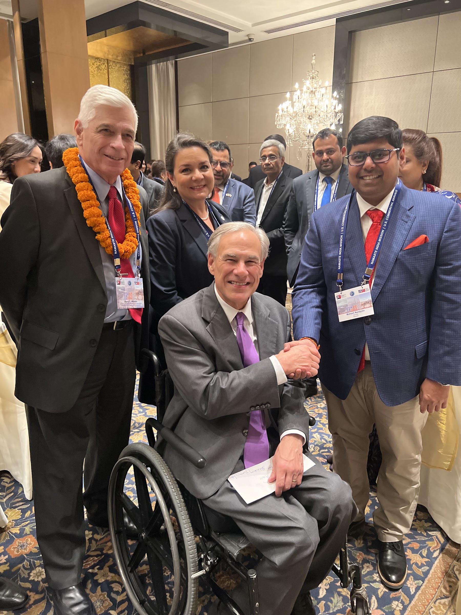 Governor Greg Abbott with Namaste India Mission delegates in a January 2024 reception setting