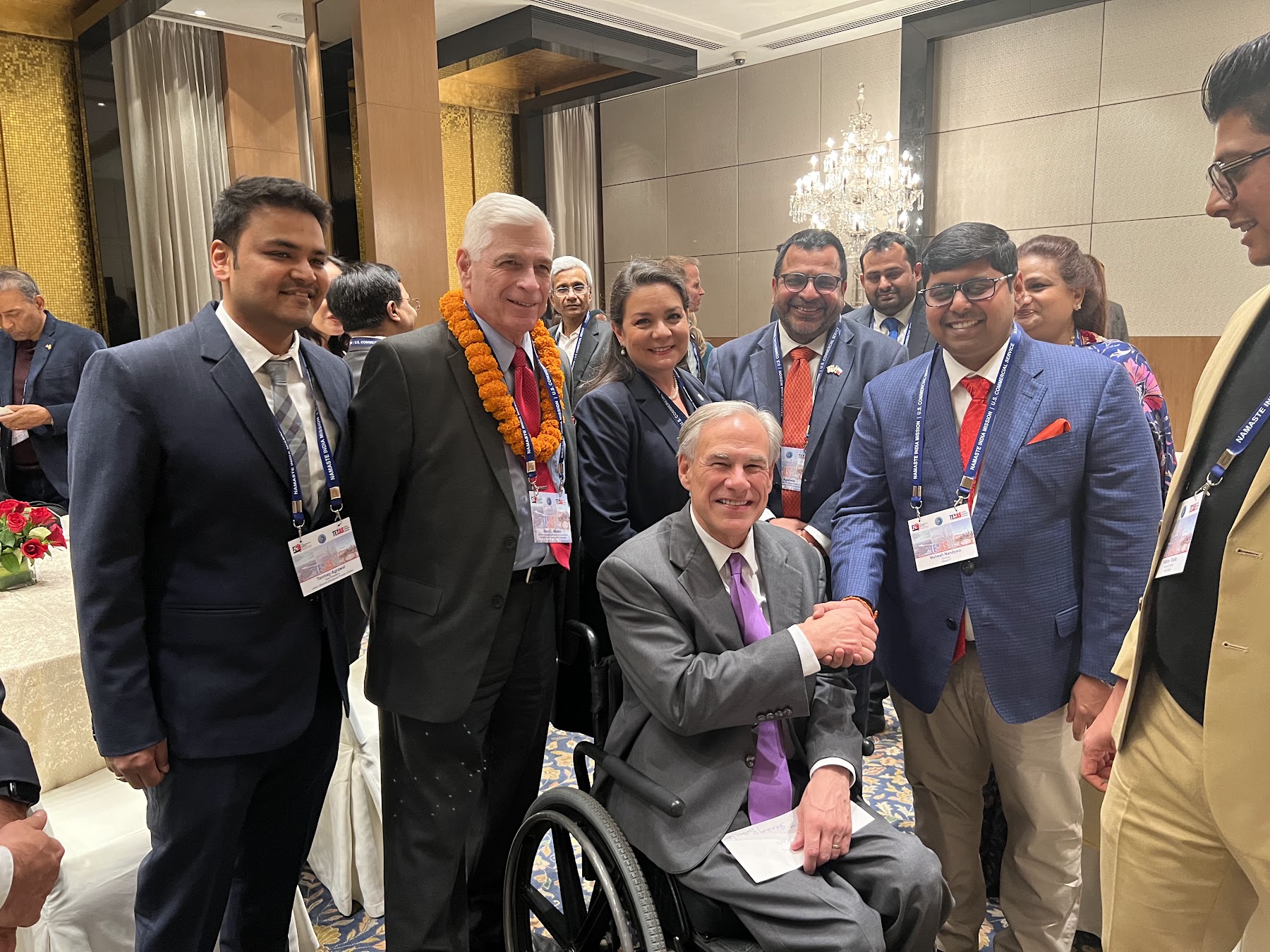 Delegates with Governor Abbott at the Namaste India Mission reception