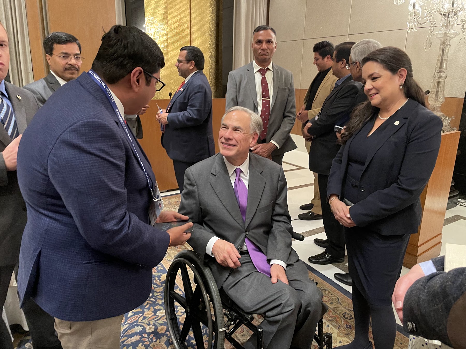 Governor Abbott in conversation with Namaste India Mission delegates